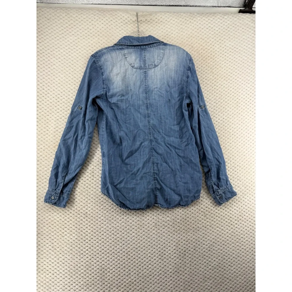 Cloth & Stone Button Down Shirt Women Small Blue Tencel Roll Tab Sleeve Chambray - Picture 8 of 8